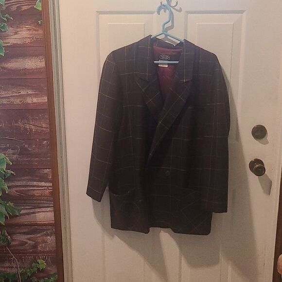 LADIES Large Creme Caramel Brown Check Suit Jacket - Picture 1 of 10